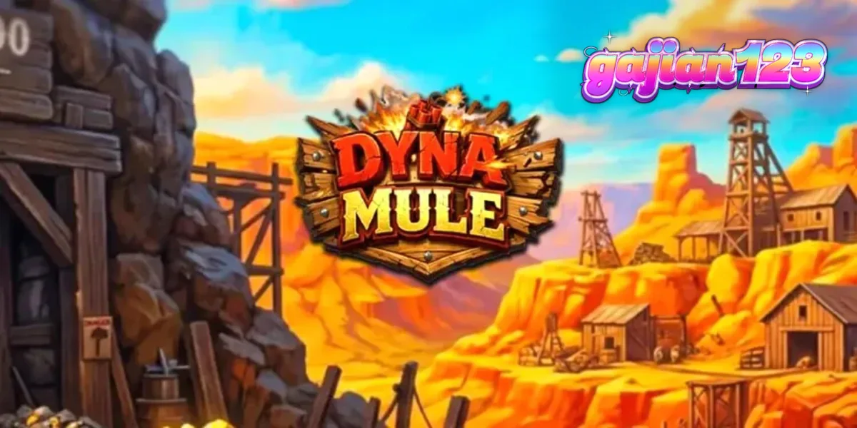 Tampilan visual mesin slot Dyna Mule dengan latar belakang tambang industrial.